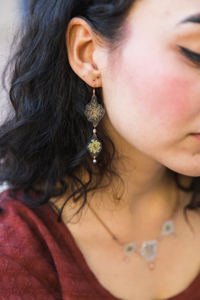 White & Purple Queen Anne’s Lace Beaded Earrings