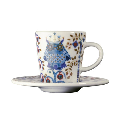 Iittala, Taika Espresso Cup with Saucer, Designer Klaus Haapaniemi’s Taika (meaning “magic” in Finnish) inspires imagination and storytelling, letting you choose from a variety of bold and enchanting pieces. The vibrant designs gradually reveal their details and layers to the viewer. Haapaniemi’s magic was combined with the shapes of the Aika series designed by Heikki Orvola.   Size: 2.4" dia x 2.5" h x 3.5 oz  Care instructions: •  Cold proof •  Microwave safe •  Oven safe •  Dishwasher safe
