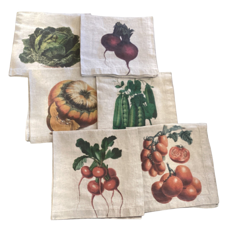 Linen Napkin Set with Farm Vegetables