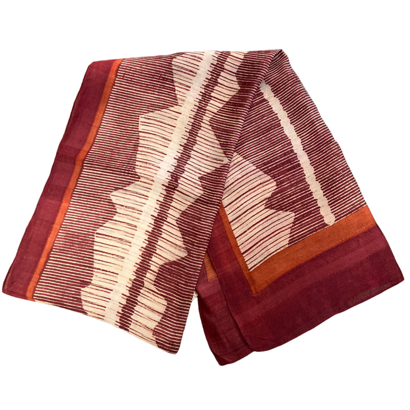 Red Block Print Silk Stole