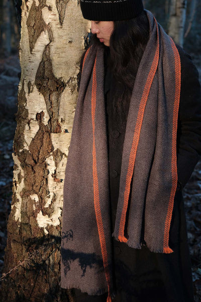 Brim Herringbone Cashmere Scarf - Flame Orange