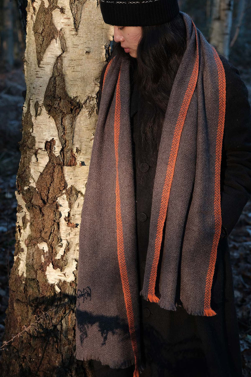 Brim Herringbone Cashmere Scarf - Flame Orange
