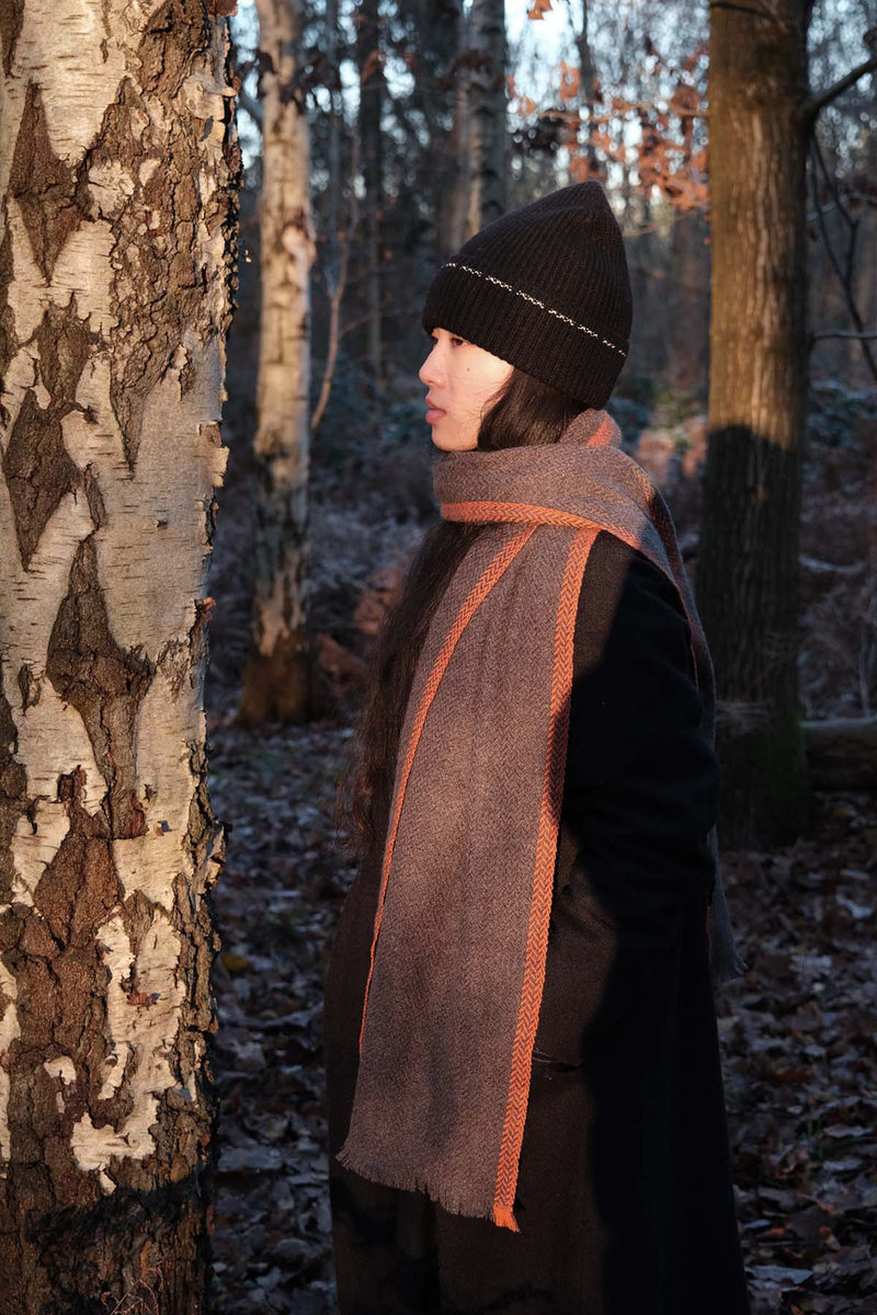 Brim Herringbone Cashmere Scarf - Flame Orange