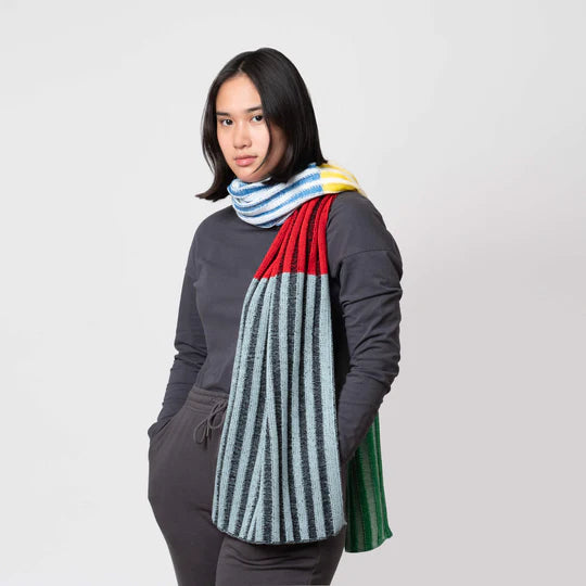 Hi-Low Stripe Knit Scarf