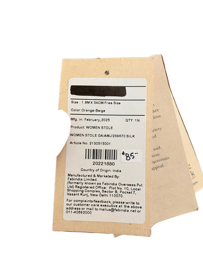 Orange to Beige Block Print Silk