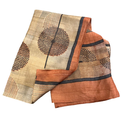 Orange to Beige Block Print Silk