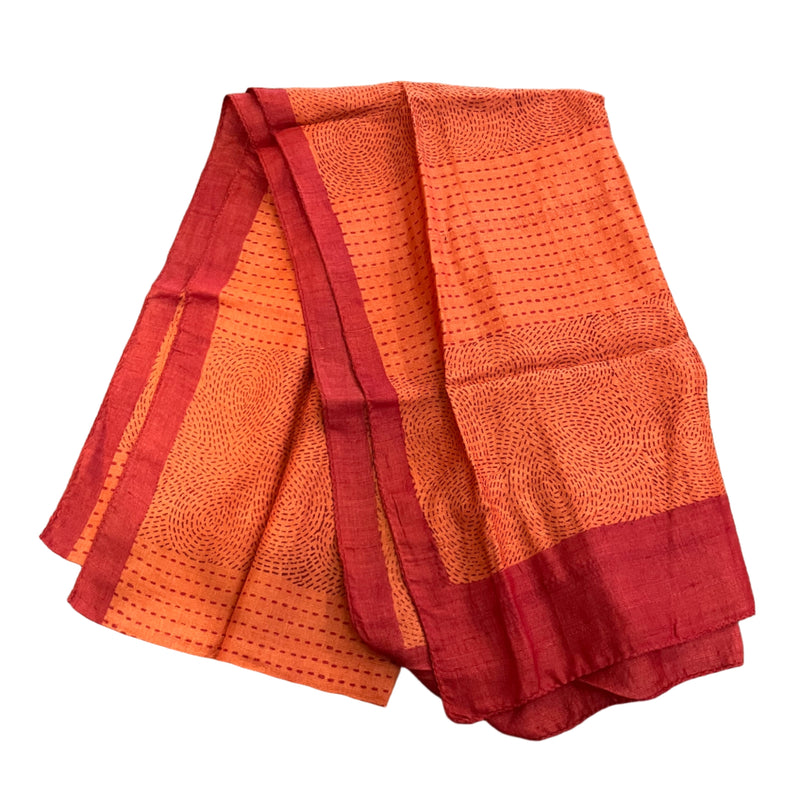 Rust Red Block Print Silk Stole