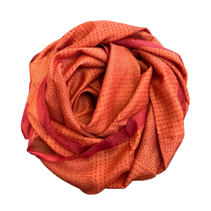 Rust Red Block Print Silk Stole
