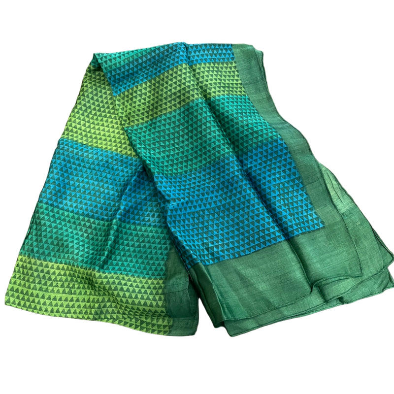 Green Block Print Silk Stole