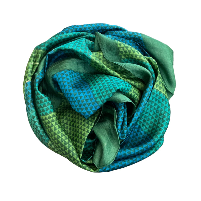 Green Block Print Silk Stole