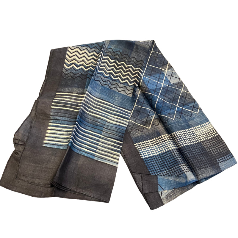Blue Block Print Silk Stole