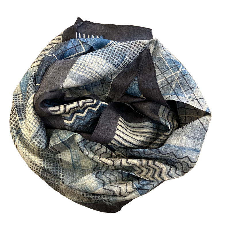 Blue Block Print Silk Stole