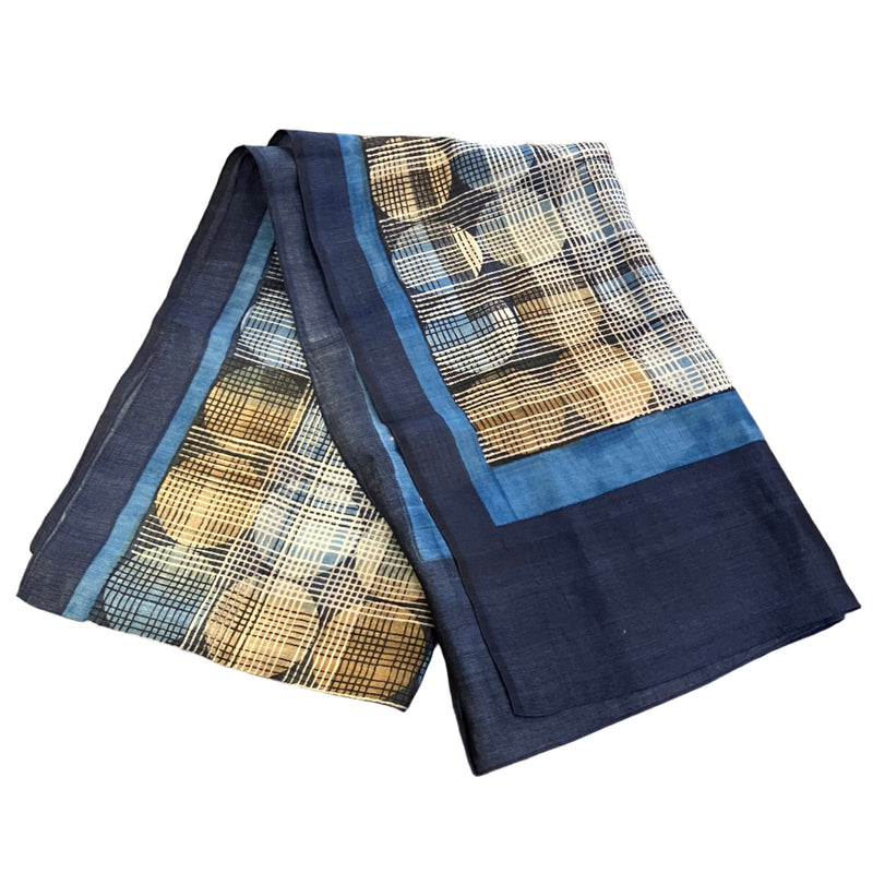 Blue Block Print Silk Stole