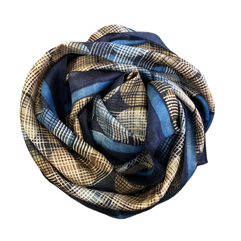 Blue Block Print Silk Stole