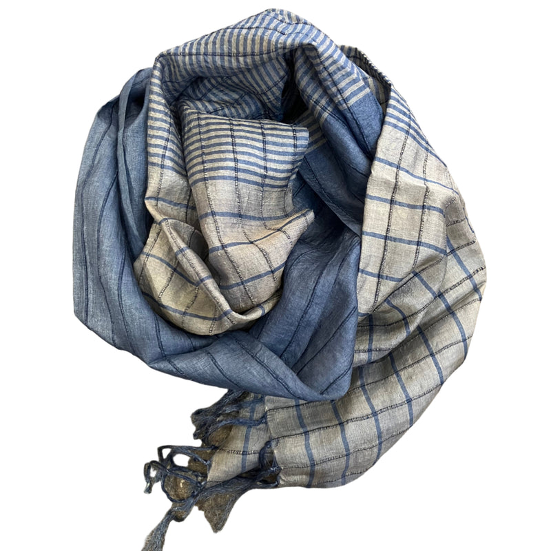 Blue Block Print Silk Stole