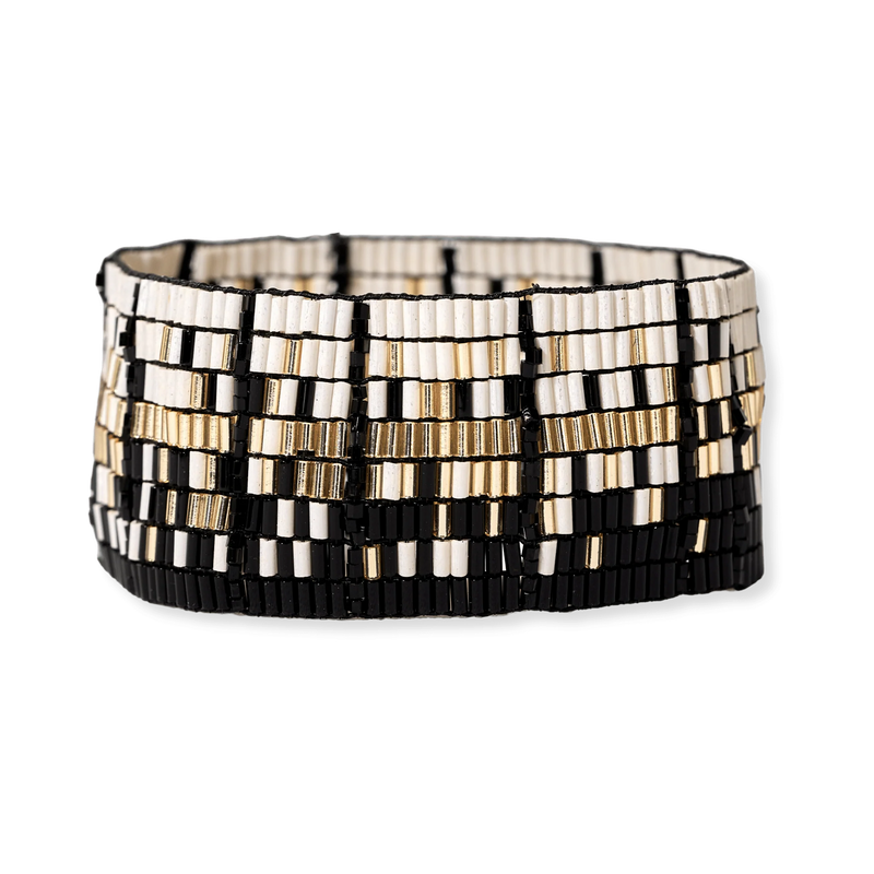 Natalia Mixed Luxe Bead Gradient Stretch Bracelet in Black and White