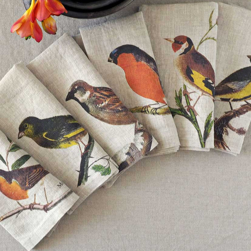 Linen Napkin Set with Small Birds