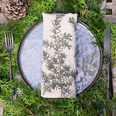 Linen Napkin Set with Conifer Trees