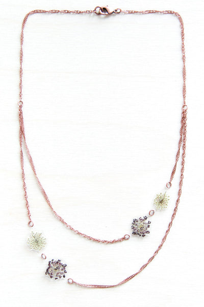 White & Purple Queen Anne’s Lace Asymmetrical Necklace