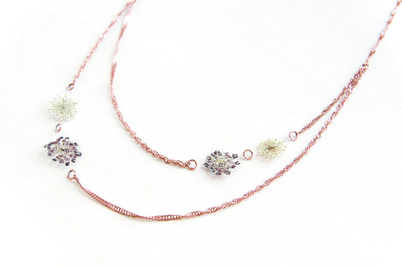 White & Purple Queen Anne’s Lace Asymmetrical Necklace