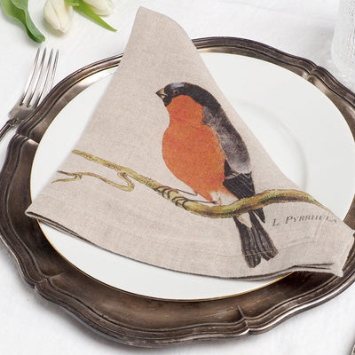 Linen Napkin Set with Small Birds