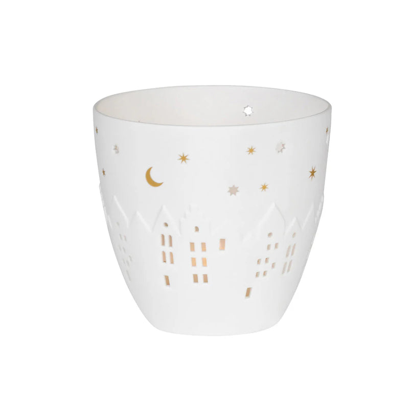 Poetry Tealight Holder with Village Houses Design