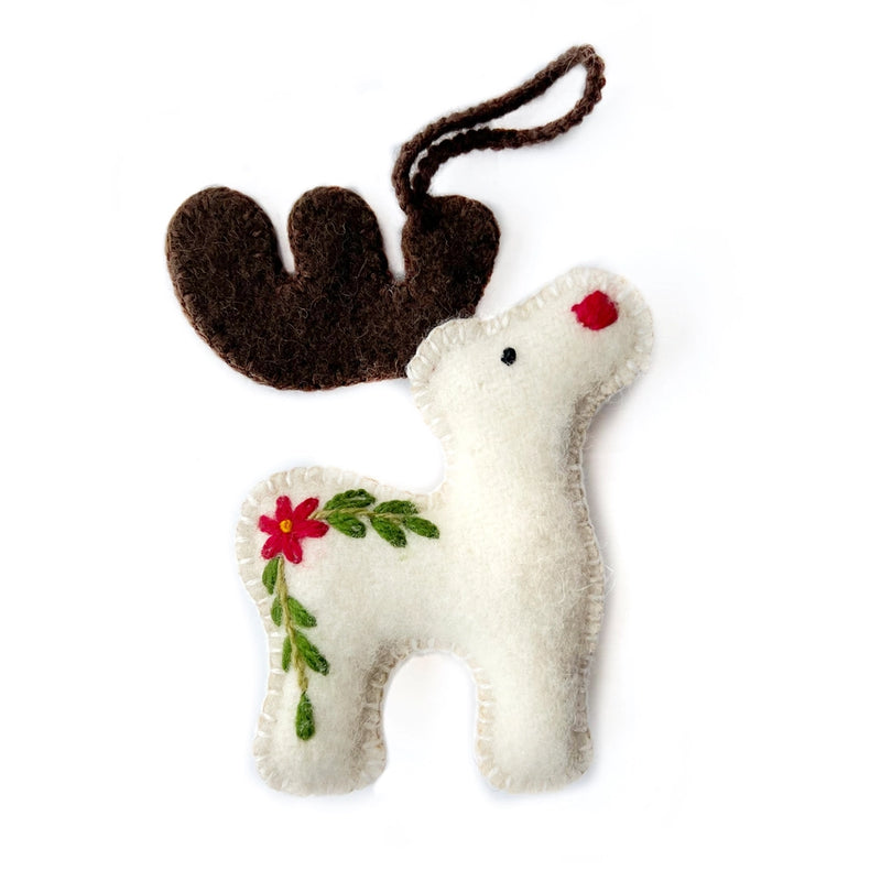 Reindeer Embroidered Wool Christmas Ornament