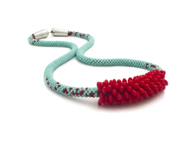 Rice Grain Necklace in Mint-Red