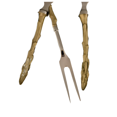 Pair of tongs with wooden handles on a black background