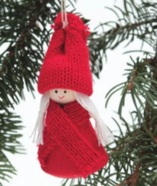 Scarf Tomte Girl, Wooden Ornament from Sweden