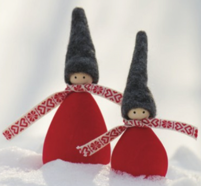 Wooden Tomte with Gray Cap from Sweden