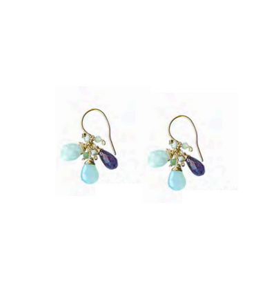 Blue Wave Larimar, Aqua Chalcedony, and Kyanite Earrings