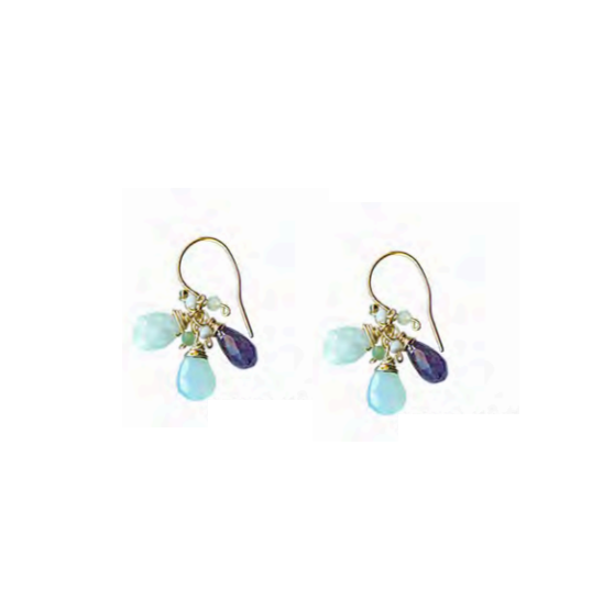 Blue Wave Larimar, Aqua Chalcedony, and Kyanite Earrings