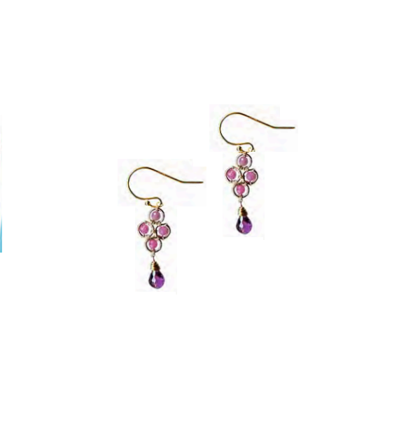Shaded Ruby and Purple Garnet Clover Earings