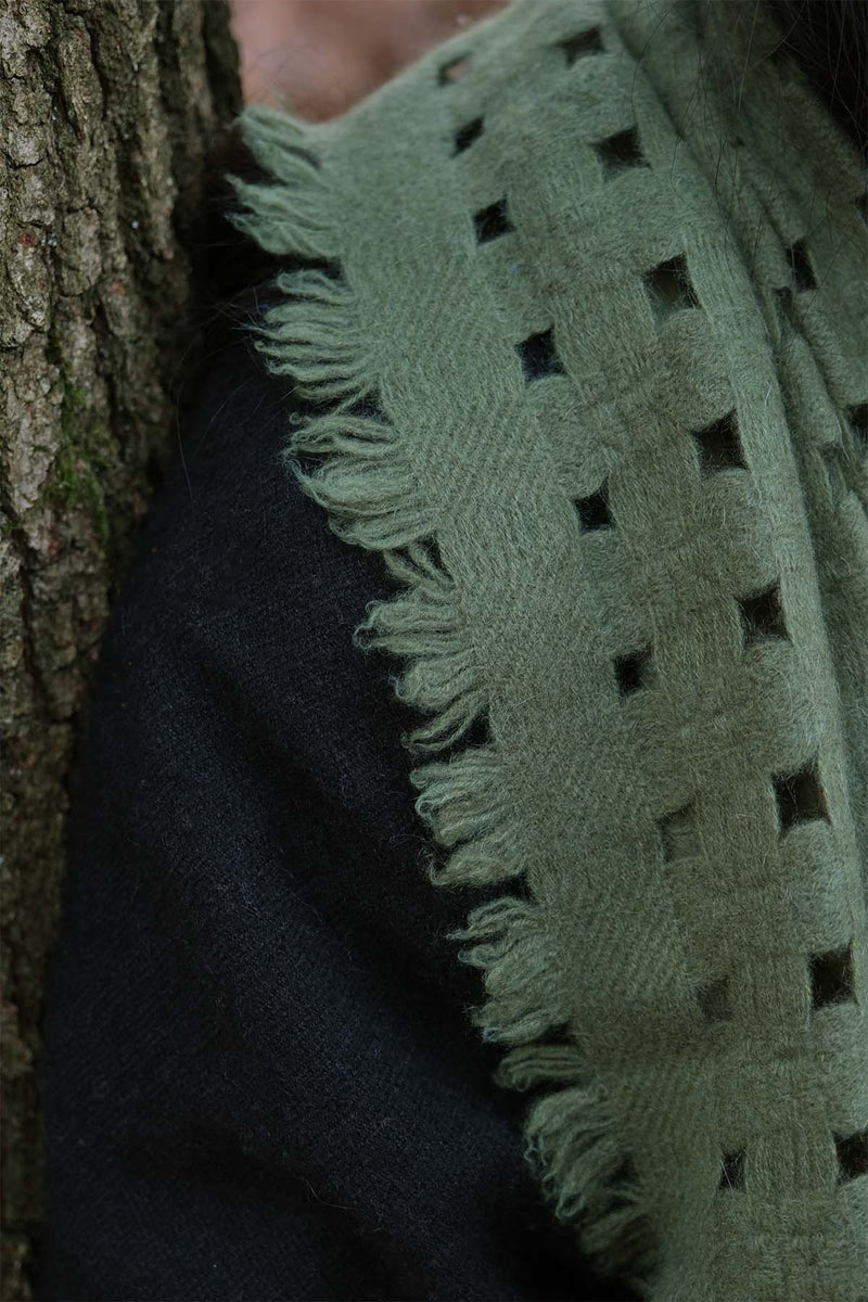 Waffle Cashmere Scarf - Forest Green