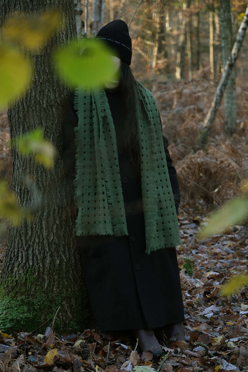 Waffle Cashmere Scarf - Forest Green