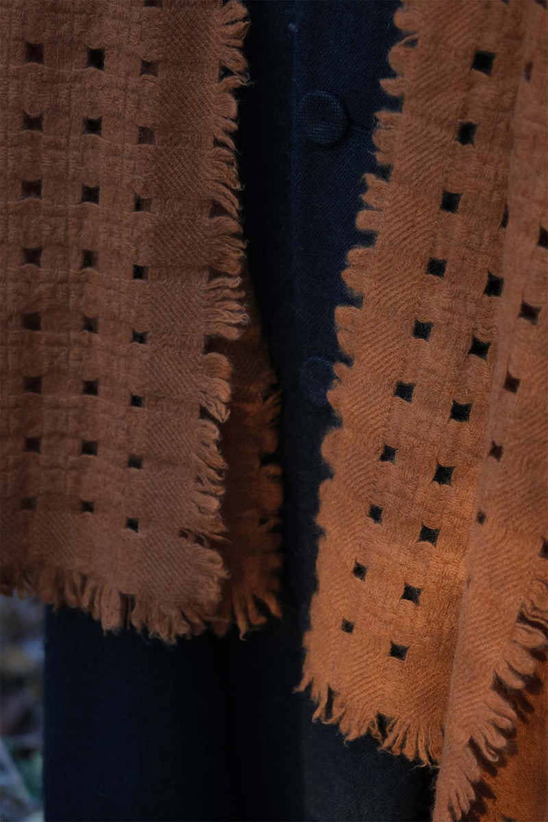 Waffle Cashmere Scarf - Persimmon Orange