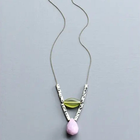 Purple and Dalmatian Jasper Geometric Necklace