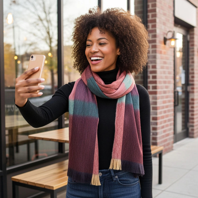 Alpaca Plaid Scarf in Sangria
