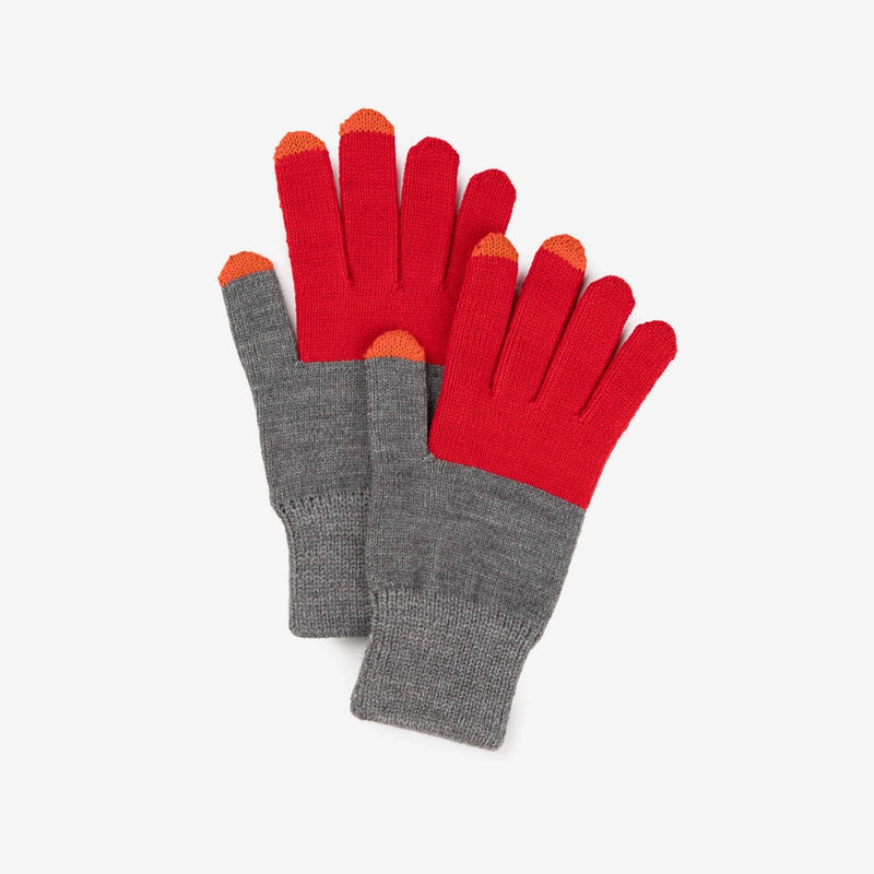 Colorblock Knit Touchscreen Gloves, Red Grey