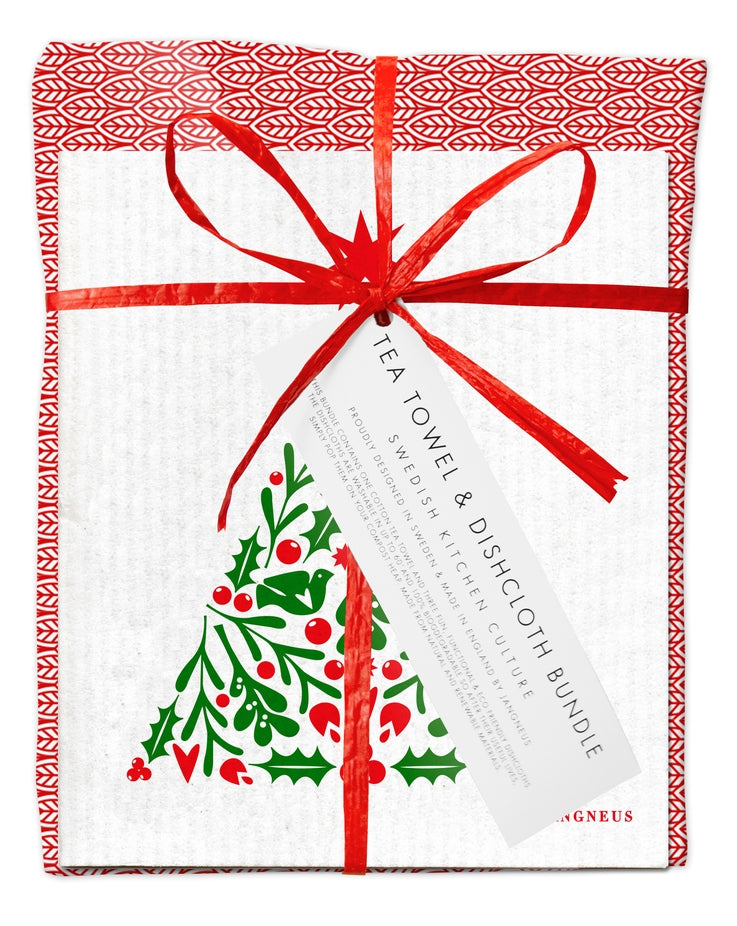Swedish Dishcloth and Tea Towel Bundle, Christmas Tree
