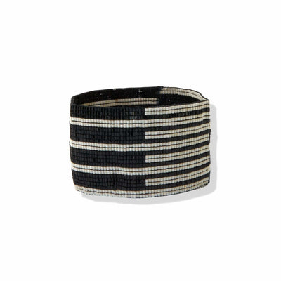 Horizontal Stripes Beaded Stretch Bracelet in Black