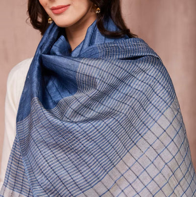 Blue Block Print Silk Stole