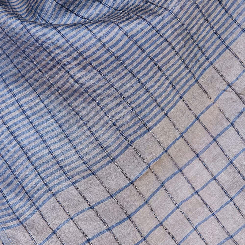 Blue Block Print Silk Stole