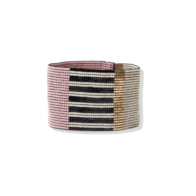 Color Block and Stripe Beaded Stretch Bracelet in Blush