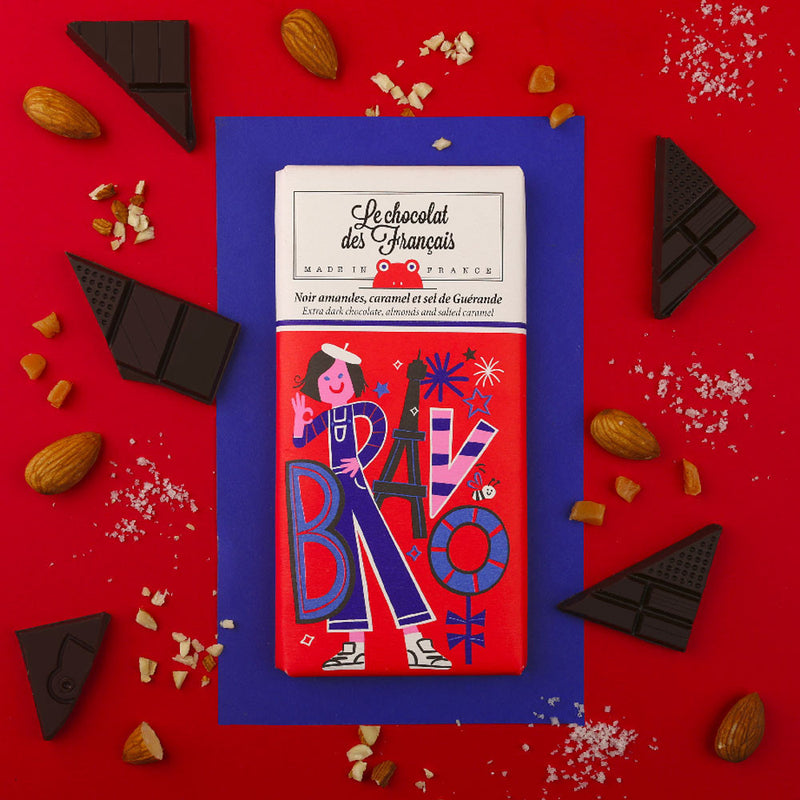 Le Chocolat Des Français: Dark chocolate, almonds, and salted caramel