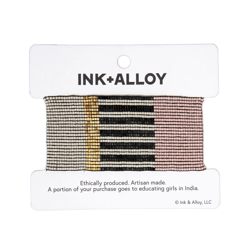 Color Block and Stripe Beaded Stretch Bracelet in Blush