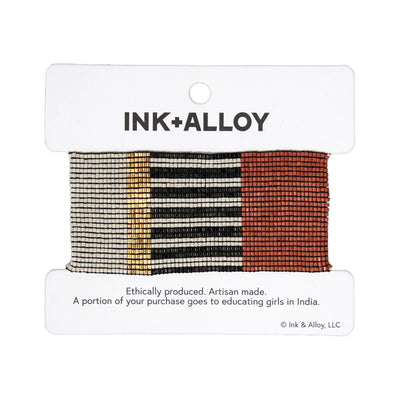 Color Block and Stripe Beaded Stretch Bracelet in Rust