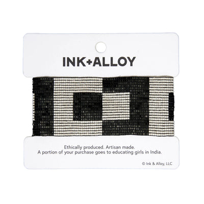 Two Color Squares Beaded Stretch Bracelet in Black