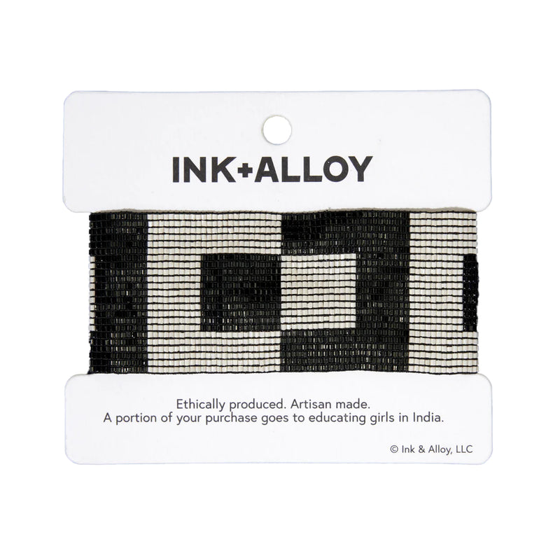 Two Color Squares Beaded Stretch Bracelet in Black